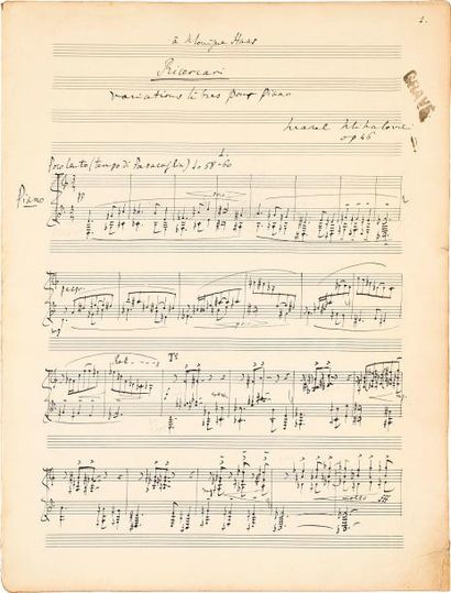 null Marcel MIHALOVICI (1898-1985). Manuscrit musical autographe signé, Ricercari,...