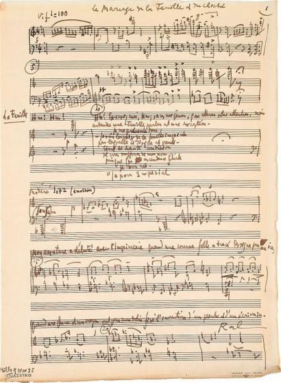 null Darius MILHAUD (1892-1974). Manuscrit musical autographe signé, Le Mariage de...
