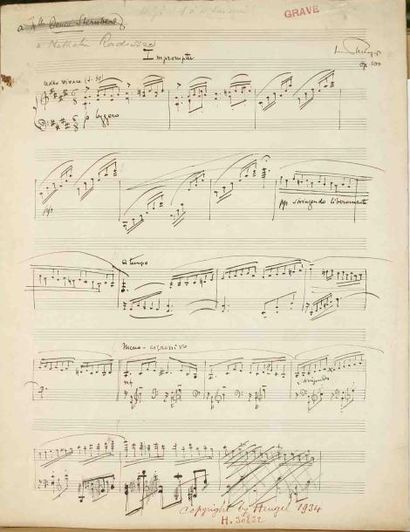 null Isidor PHILIPP (1863-1958). Manuscrit musical autographe signé, Impromptu, op. 100 ;...