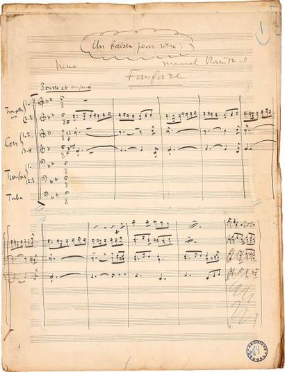 null Manuel ROSENTHAL (1904-2003). Manuscrit musical autographe signé, Un baiser...