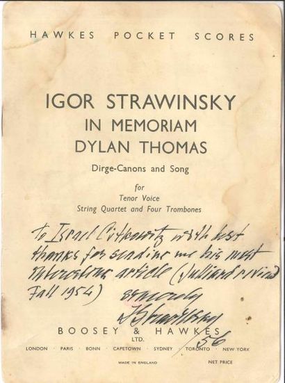 null Igor STRAWINSKY (1882-1971). In memoriam Dylan Thomas (London, Boosey & Hawkes,...