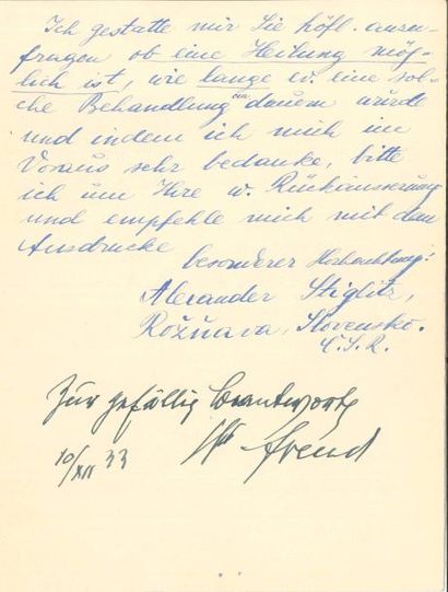 null Sigmund FREUD (1856-1939) fondateur de la psychanalyse. Note autographe signée...