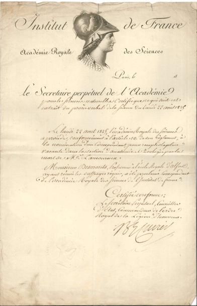 null NATURALISTES. 6 lettres ou pièces, la plupart L.A.S.
 Georges Cuvier (1825,...