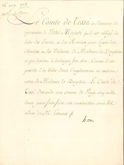 null LOUIS XV (1710-1774) Roi de France. Pièce avec le mot « bon » autographe, [16...