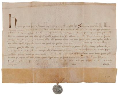 null Giacomo Savelli, Honorius IV (1210-1287) Pape en 1285. Bulle manuscrite en son...