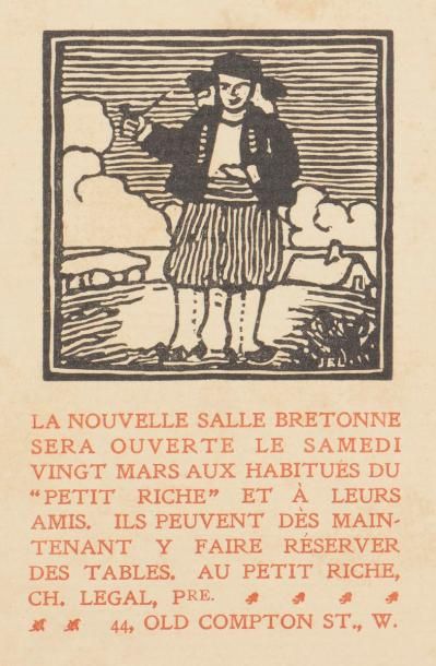 null Jean-Émile Laboureur (1877-1943)
Menu au petit Breton. 1909. Bois gravé. 52...