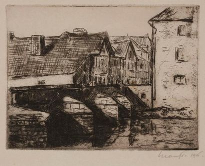 null Maxime Maufra (1861-1918) 
Le Pont de Saint-Goustan à Auray. 1916. Eau-forte....