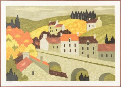 null André Even (1918-1996) 
Pont-Aven. Vers 1970. Lithographie. 555 x 380. Impression...