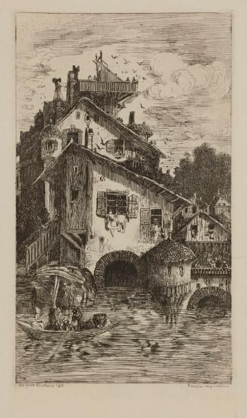 null Rodolphe Bresdin (1822-1885) 
Moulin à eau. 1866. Eau-forte. 82 x 142. Van Gelder...
