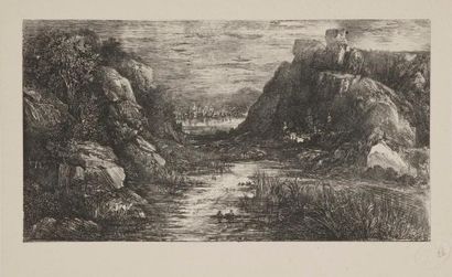 null Rodolphe Bresdin (1822-1885) 
La Cité lointaine. 1868. Report lithographique...