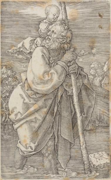 null Albrecht Dürer (1471-1528)
Saint Christophe, à la tête retournée. 1521. Burin....