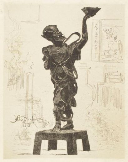null Félix Buhot (1847-1898) 
Génie bronze. (Pl. de la suite Japonisme). 1875. Eau-forte....