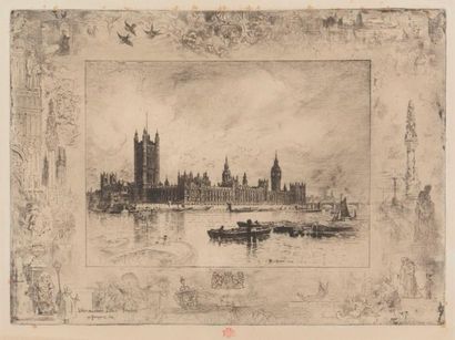 null Félix Buhot (1847-1898) 
Westminster Palace. 1884. Eau-forte et pointe sèche....