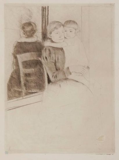 null Mary Cassatt (1844-1926) 
The Mirror (Mère et enfant à la glace). 1891. Pointe...