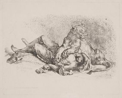 null Eugène Delacroix (1798-1863) 
Lionne déchirant la poitrine d’un Arabe. 1849....