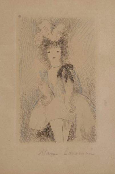 null Marie Laurencin (1883-1956) 
Jeune fille au nœud noir. 1926. Eau-forte. 80 x...