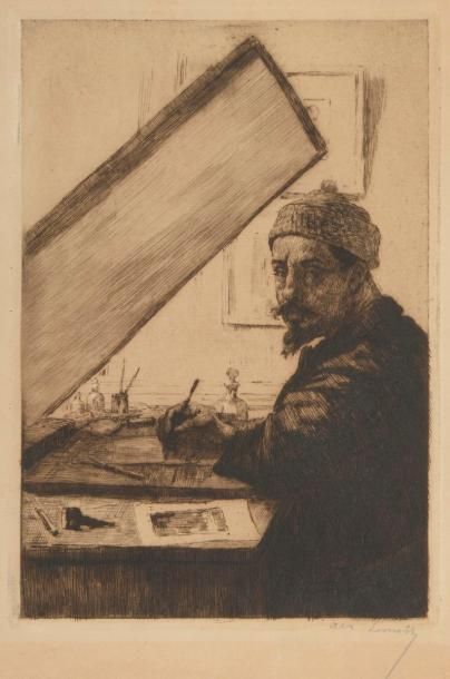 null Alexandre Lunois (1863-1916) 
L’Artiste gravant. 1912. Eau-forte. 170 x 249....