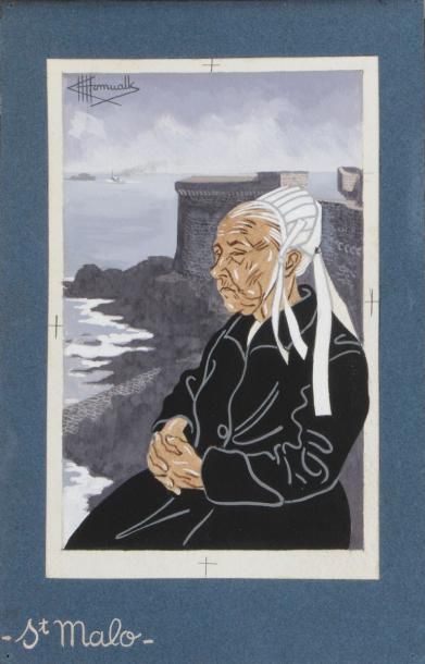 null Charles Homualk (1909-1996)
Saint-Malo. Gouache sur vélin blanc, 108 x 168,...