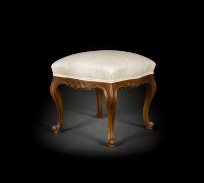 null Tabouret en noyer mouluré et sculpté, de forme mouvementée.
Style Louis XV
H :...