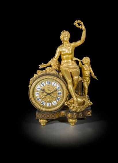 null Pendule à la Vénus marine d’après André-Charles Boulle, en bronze, ébène et...