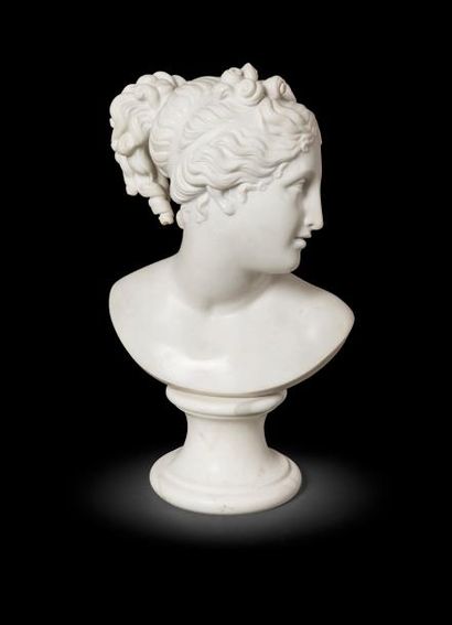 null Buste de Vénus en marbre blanc d’après Antonio Canova, reposant sur un piédouche...