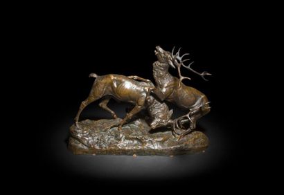 null Clovis Edmond Masson (1838-1913)
Combat de Cerfs
Groupe en bronze à patine brune
Signé...