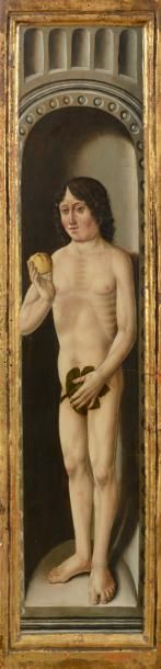 null École d’ALLEMAGNE du NORD vers 1510
Adam dans une arcature, Eve dans une arcature
Paire...
