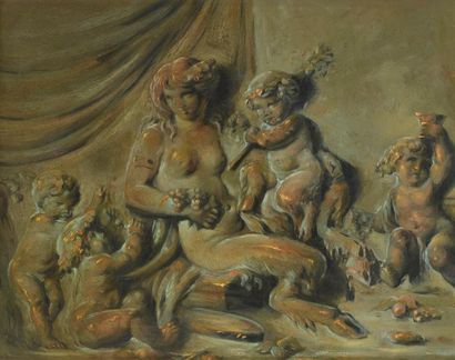null Piat Joseph SAUVAGE (Tournai 1744 - 1818)
Bacchanale en trompe-l’oeil de bronze
Cuivre
22 x 28 cm
...