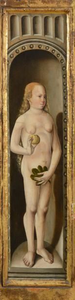 null École d’ALLEMAGNE du NORD vers 1510
Adam dans une arcature, Eve dans une arcature
Paire...
