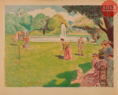 ALEXANDRE LUNOIS Alexandre LUNOIS
La Partie de volant, ou Lawn Tennis. 1898. Lithographie....