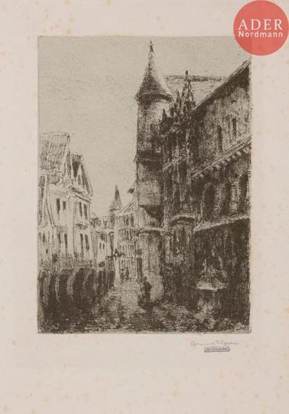 Camille PISSARO Camille PISSARO
Rue Saint-Romain à Rouen (1re pl.). 1896. Zincographie....