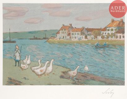 Alfred SISLEY Alfred SISLEY
Bords de rivière, ou Les Oies. 1897. Lithographie. 215 x 319....
