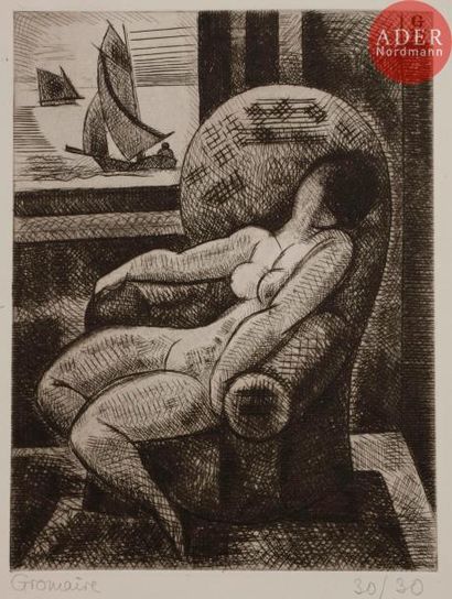 Marcel GROMAIRE Marcel GROMAIRE
Nu au fauteuil courbe. 1928. Eau-forte. 234 x 176....