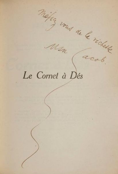 null JACOB (Max).
Le Cornet à Dés.
[Paris : l’auteur, 1917]. — In-8, 191 x 140 :...