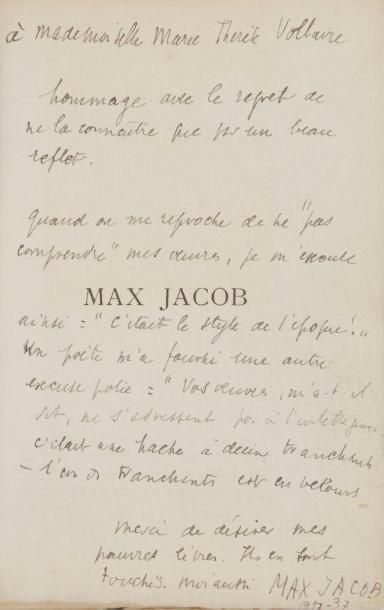 null JACOB (Max).
Le Cornet à Dés.
Paris : Librairie Stock, 1923. — In-16, 142 x...