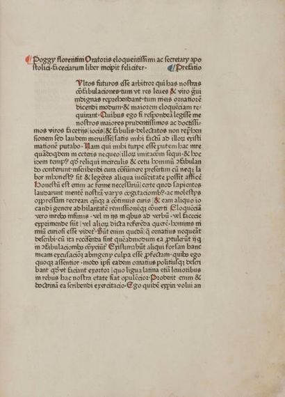 null POGGE (Le).
Facetiæ.
[Nuremberg : Friedrich Creussner, 1475]. — In-folio, 286...