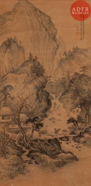 null CHINE - XIXe siècle
Peinture en hauteur, à l’encre sur papier, montée sur soie...