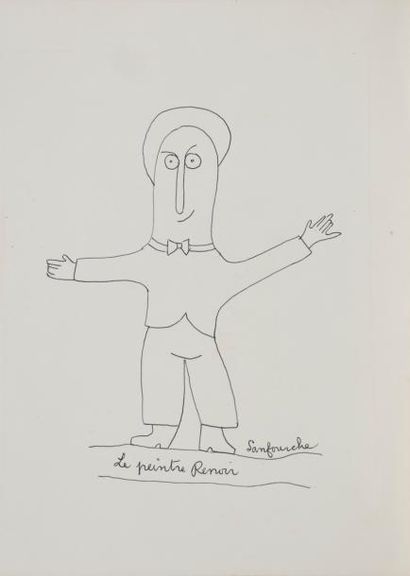 null Jean-Joseph SANFOURCHE (1929-2010)
Louis-Ferdinand Céline - Auto-portrait -...