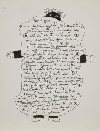 null Jean-Joseph SANFOURCHE (1929-2010)
Apocalypse
Encre.
Signée dans le texte.
34 x 22 cm

Commentaire :...