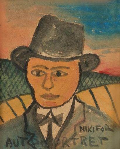  Krynicki NIKIFOR (1895-1966) Autoportrait Aquarelle. Signée et titrée. 13 x 10....