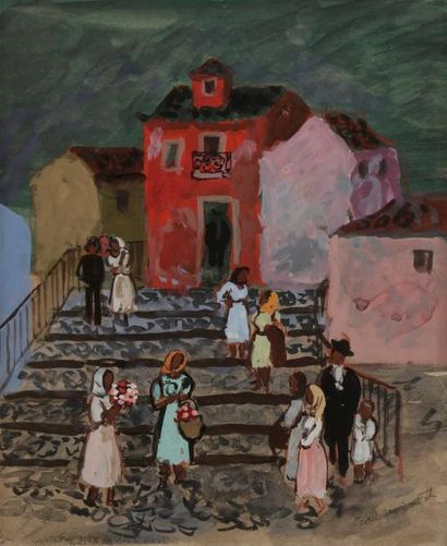 null Francis SMITH (1881-1961)
Portugal, Village animé
Gouache.
Signée en bas à ...