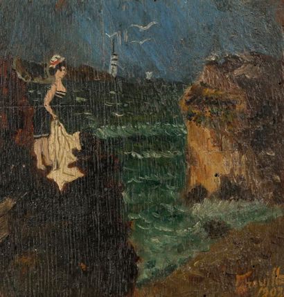 null Clovis TROUILLE (1889-1975)
Baigneuse sur la falaise, 1902
Huile sur panneau.
Signée...