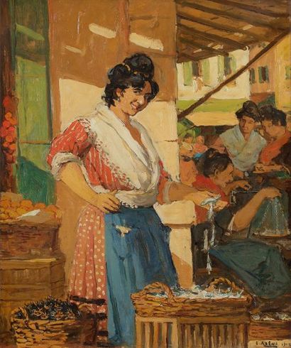 null Ernest AZEMA (1871-1917)
La Marchande de poisson, 1918
Huile sur toile.
Signée...