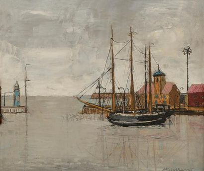 null Michel HENRY (né en 1928)
Suède, port de Visby, 1951
Huile sur toile.
Signée...