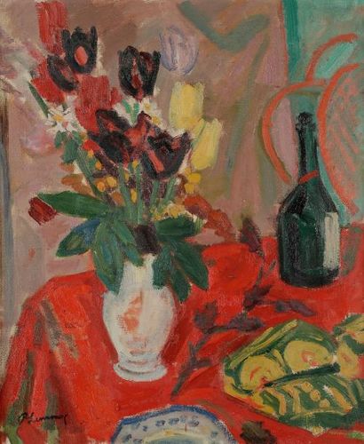 null Roger Marcel LIMOUSE (1894-1990)
Vase de fleurs à la nappe rouge
Huile sur toile.
Signée...