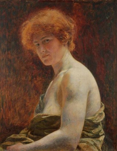 null Raphael BAUDUIN (1870-1956)
Portrait de femme rousse de profil
Huile sur toile.
Signée...