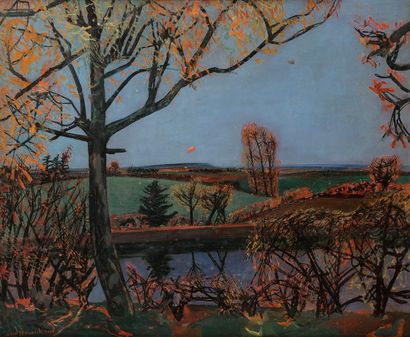 null André MARCHAND (1907-1997)
Paysage d’automne, Bourgogne, 1942
Huile sur isorel.
Signée...