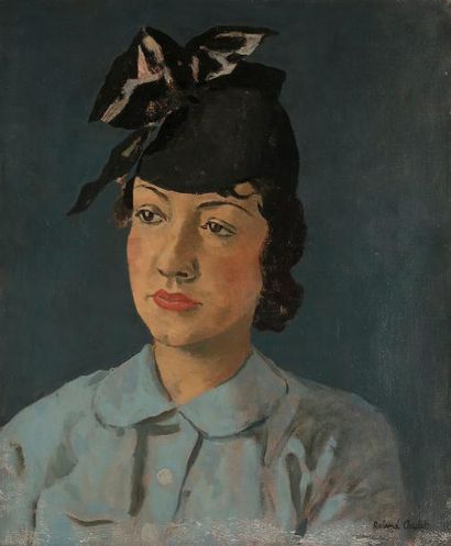 null Roland OUDOT (1897-1981)
Portrait d’Odette Bosc, épouse Pétridès
Huile sur toile.
Signée...