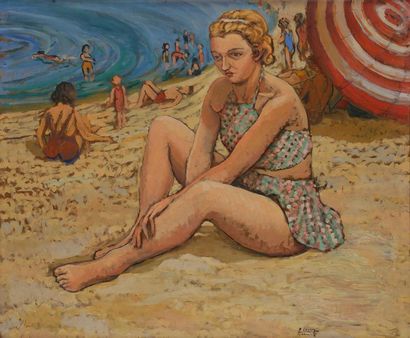 null Pedro RIBERA (1867-1932)
Scène de plage à Ciboure
Huile sur panneau.
Signée...