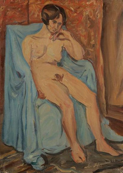 null Émile SABOURAUD (1900-1996)
Nu assis, 1928
Huile sur toile.
Signée et datée...